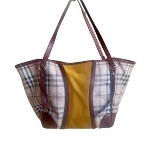 BURBERRY Haymarket Canterbury Shoulder Bag Suede Gold Panel